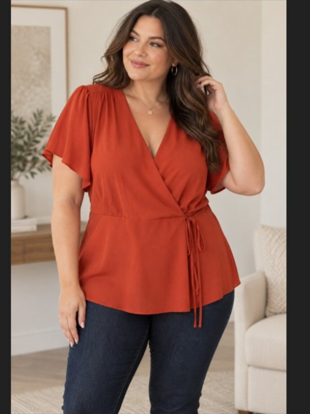 Orange Karl Lagerfeld wrap top - Sz XL